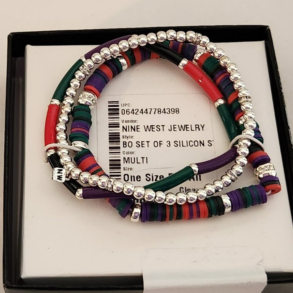 Nine West bracelets set of three silver tone colorful NIB